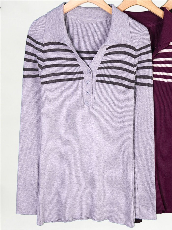Jersey canalé rayas cuello polo