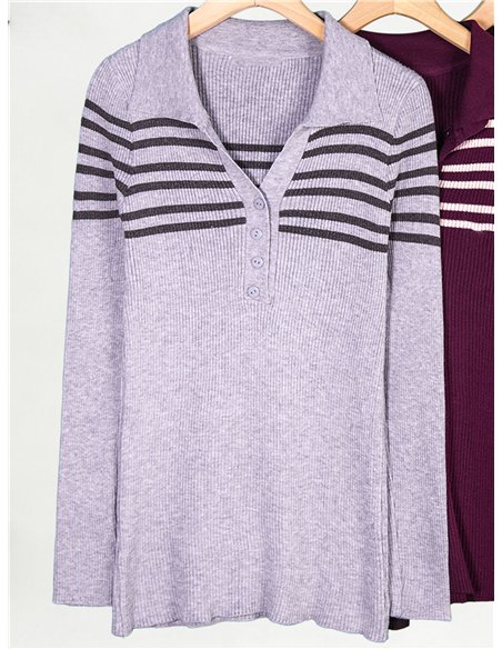 Jersey canalé rayas cuello polo