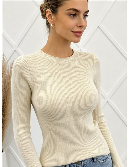 Jersey canalé cuello redondo