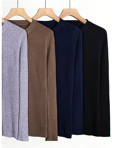 Jersey canalé cuello redondo