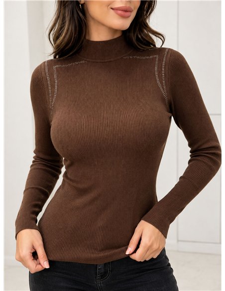 Jersey cuello alto strass