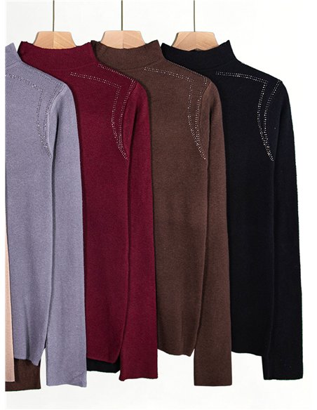 Jersey cuello alto strass