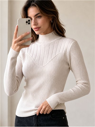 Jersey canalé cuello alto canesú