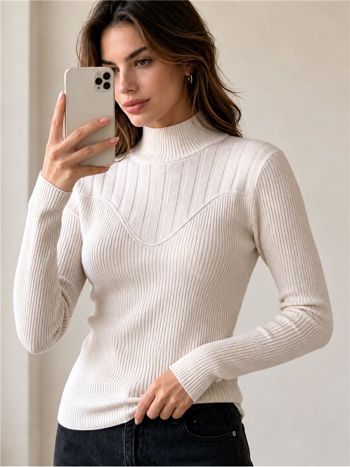 Jersey canalé cuello alto canesú