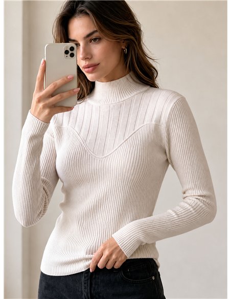 Jersey canalé cuello alto canesú