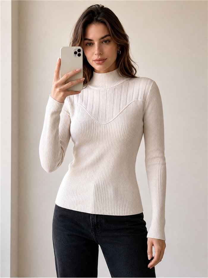 Jersey canalé cuello alto canesú