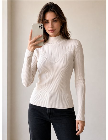 Jersey canalé cuello alto canesú