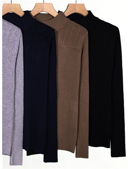Jersey canalé cuello alto canesú