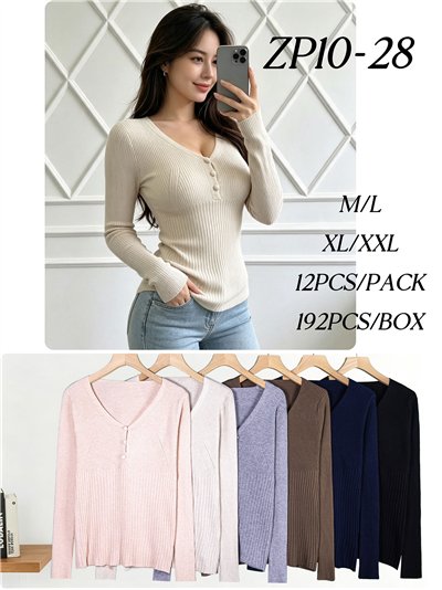 Pull côtelé à col en V et boutons 2