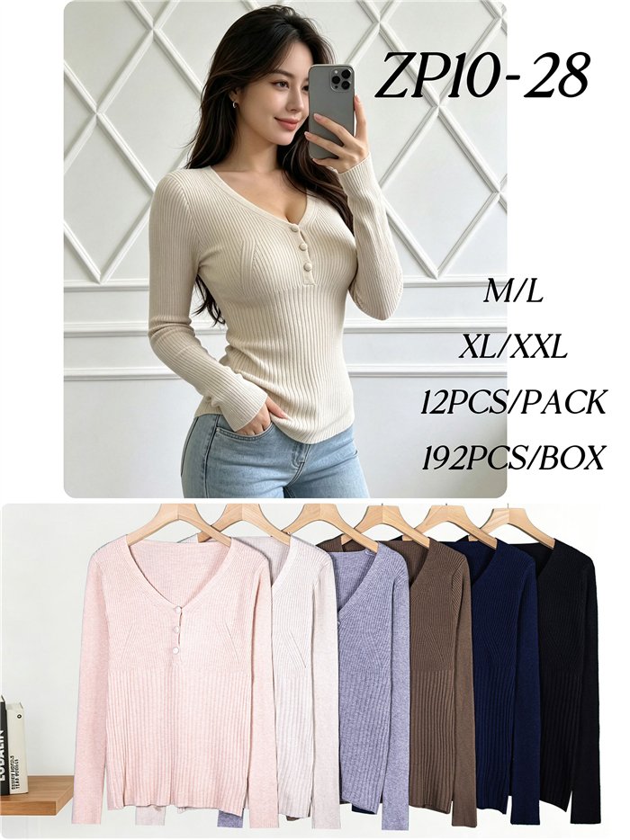 Jersey canalé cuello pico botones