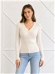 Pull côtelé à col en V et boutons