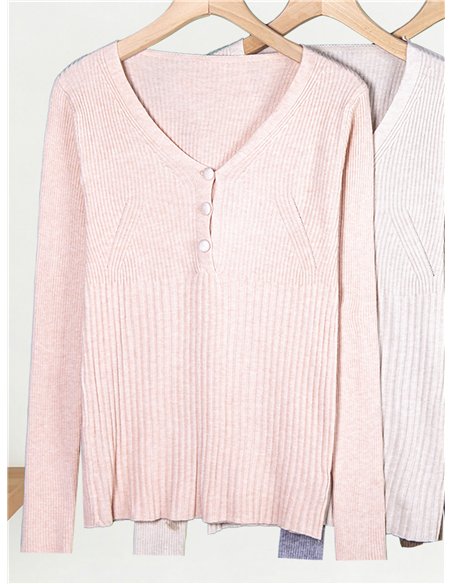 Jersey canalé cuello pico botones