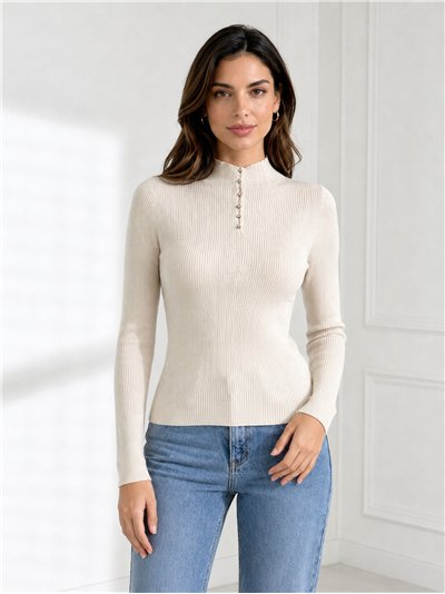Jersey cuello subido botones joya