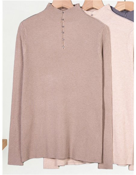 Jersey cuello subido botones joya