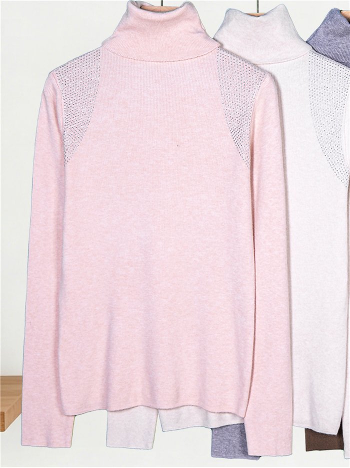 Pull à col roulé avec strass aux épaules