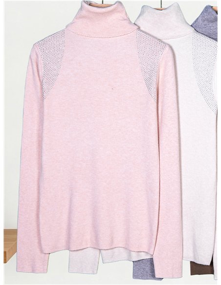 Pull à col roulé avec strass aux épaules