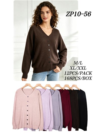 Jersey amplio canalé cuello pico botones 2