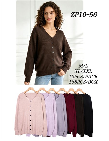 Jersey amplio canalé cuello pico botones