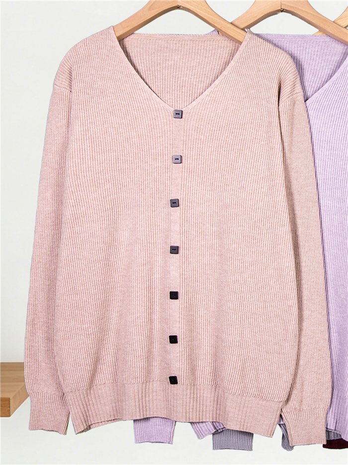 Jersey amplio canalé cuello pico botones