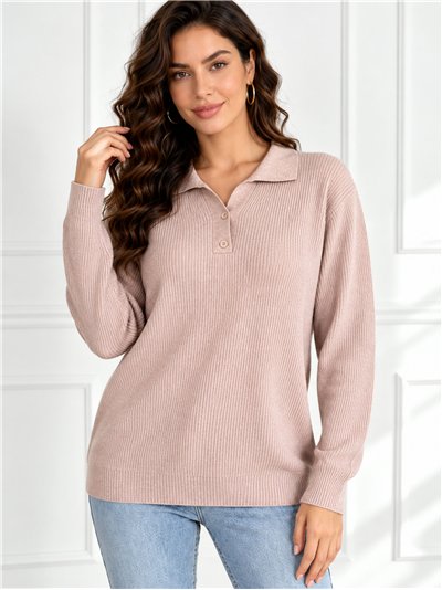 Jersey amplio de canalé cuello polo