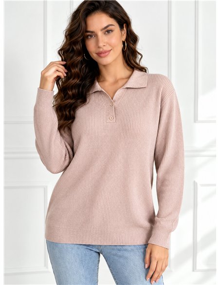 Jersey amplio de canalé cuello polo