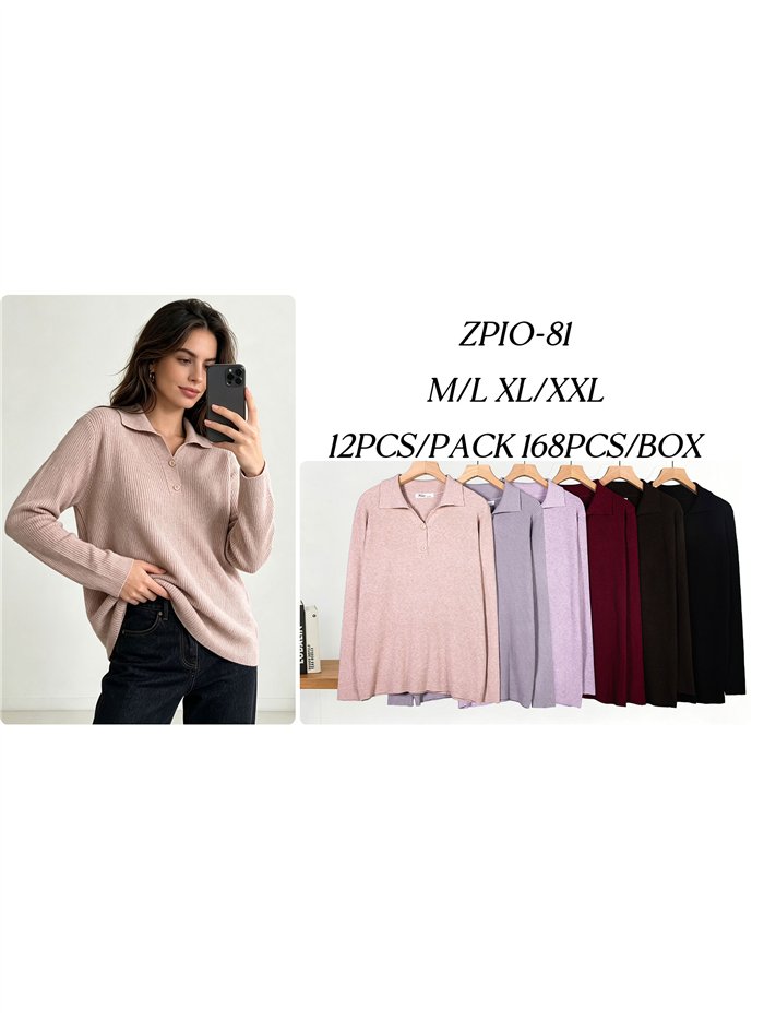 Jersey amplio de canalé cuello polo
