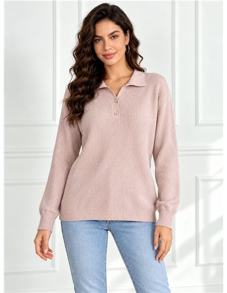Jersey amplio de canalé cuello polo