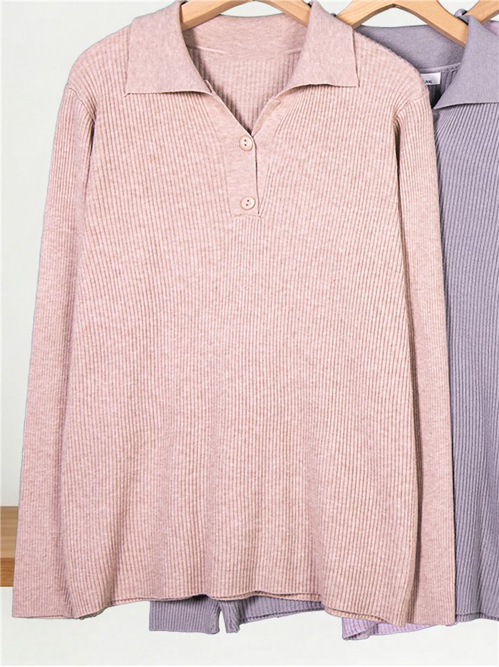 Jersey amplio de canalé cuello polo