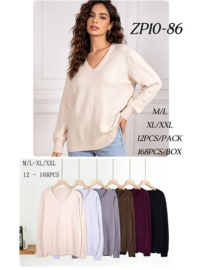 Suéter oversized de tricô com decote em V 2