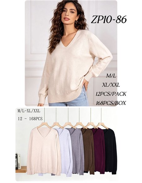 Suéter oversized de tricô com decote em V
