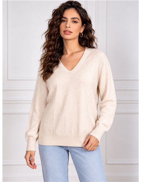 Suéter oversized de tricô com decote em V