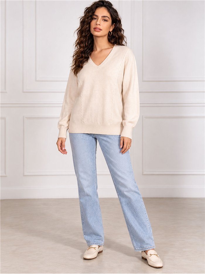 Suéter oversized de tricô com decote em V