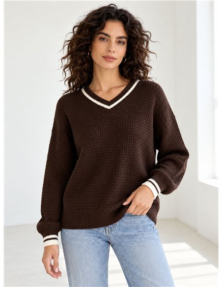 Jersey cuello pico ribetes