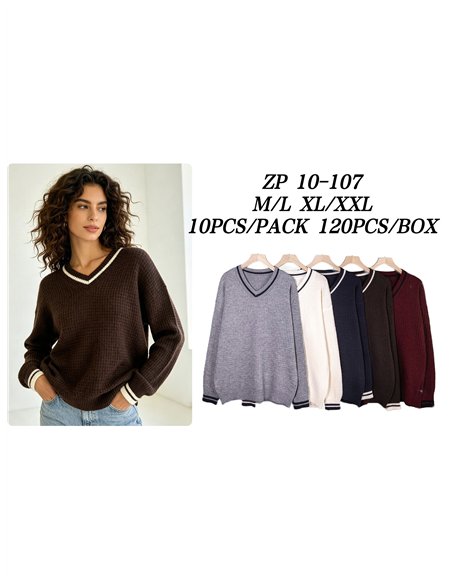 Jersey cuello pico ribetes