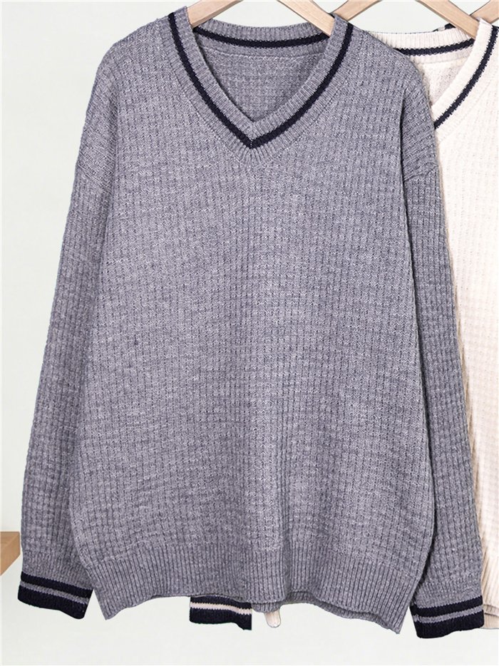Jersey cuello pico ribetes