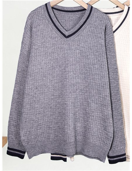 Jersey cuello pico ribetes