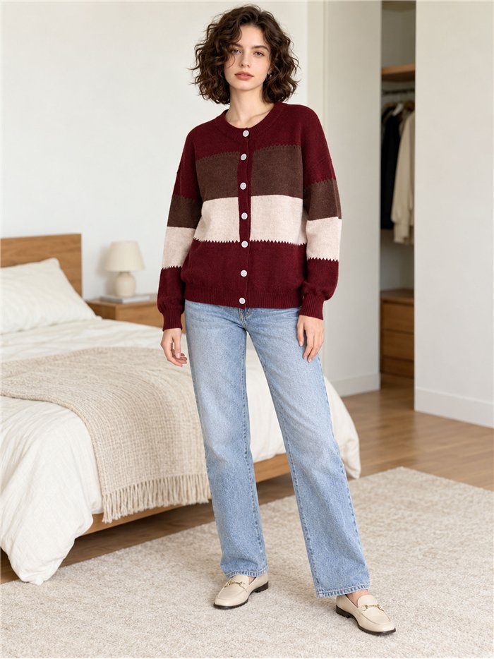 Cardigan color block con bottoni