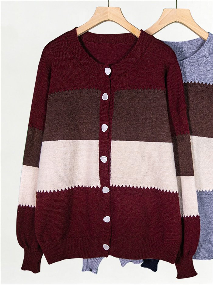 Cardigan color block con bottoni