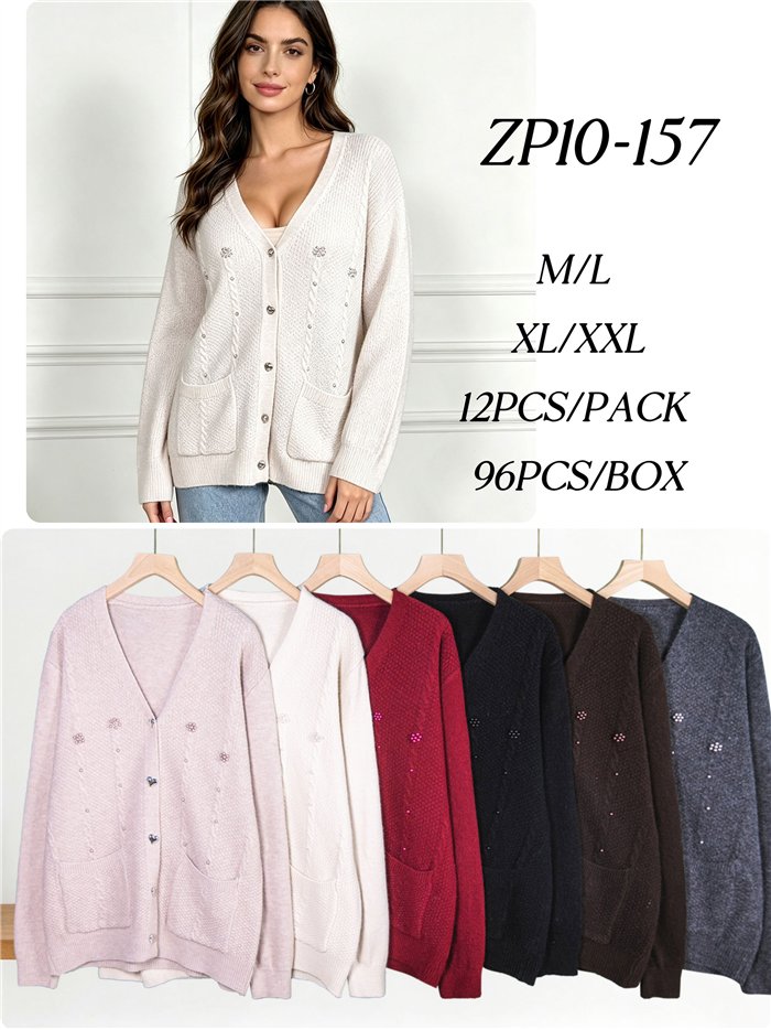 Cable knit cardigan with pearl beads