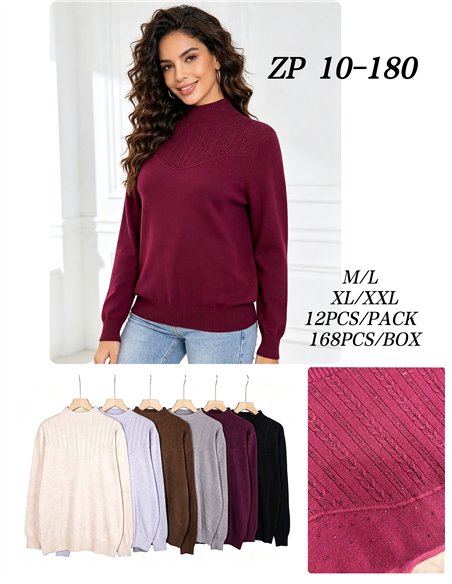 Jersey cuello alto strass