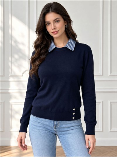 Jersey cuello camisero de cuadros