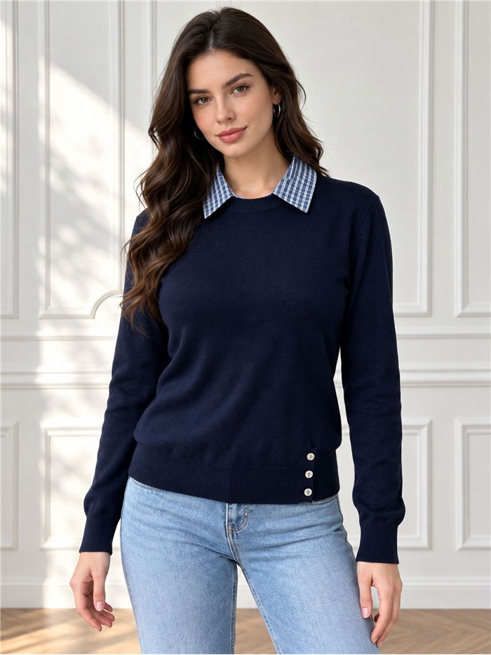 Jersey cuello camisero de cuadros