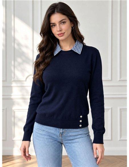 Jersey cuello camisero de cuadros
