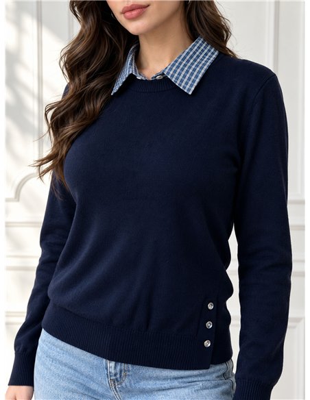 Jersey cuello camisero de cuadros