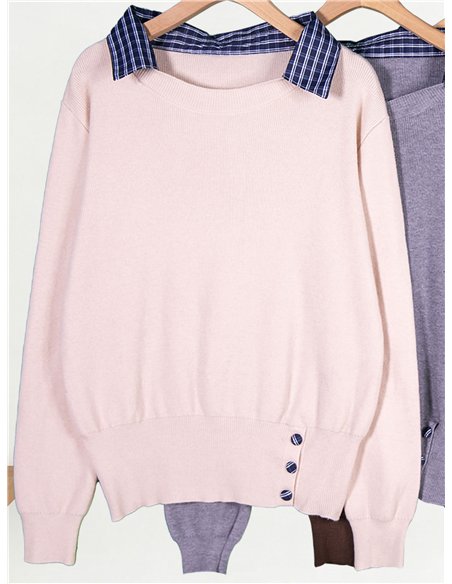 Jersey cuello camisero de cuadros