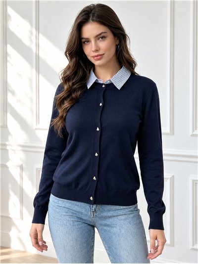 Cárdigan cuello camisero rayas