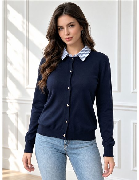 Cárdigan cuello camisero rayas