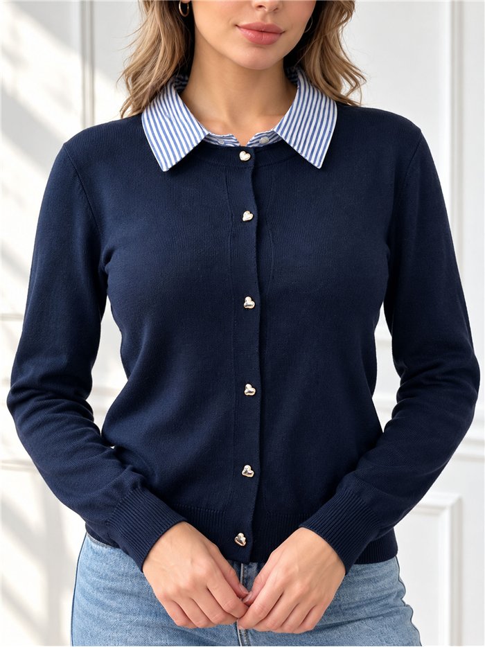 Cárdigan cuello camisero rayas