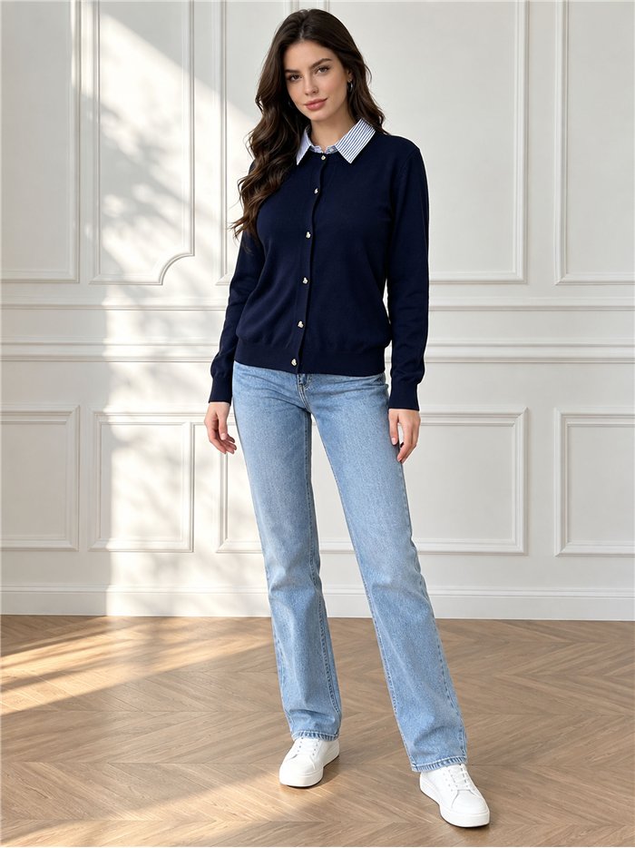 Cárdigan cuello camisero rayas