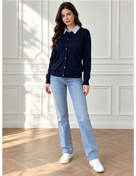 Cárdigan cuello camisero rayas